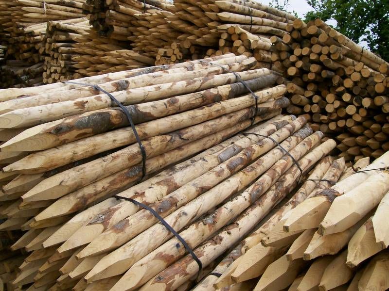 Kastanienpfähle rund halb rund gesägt